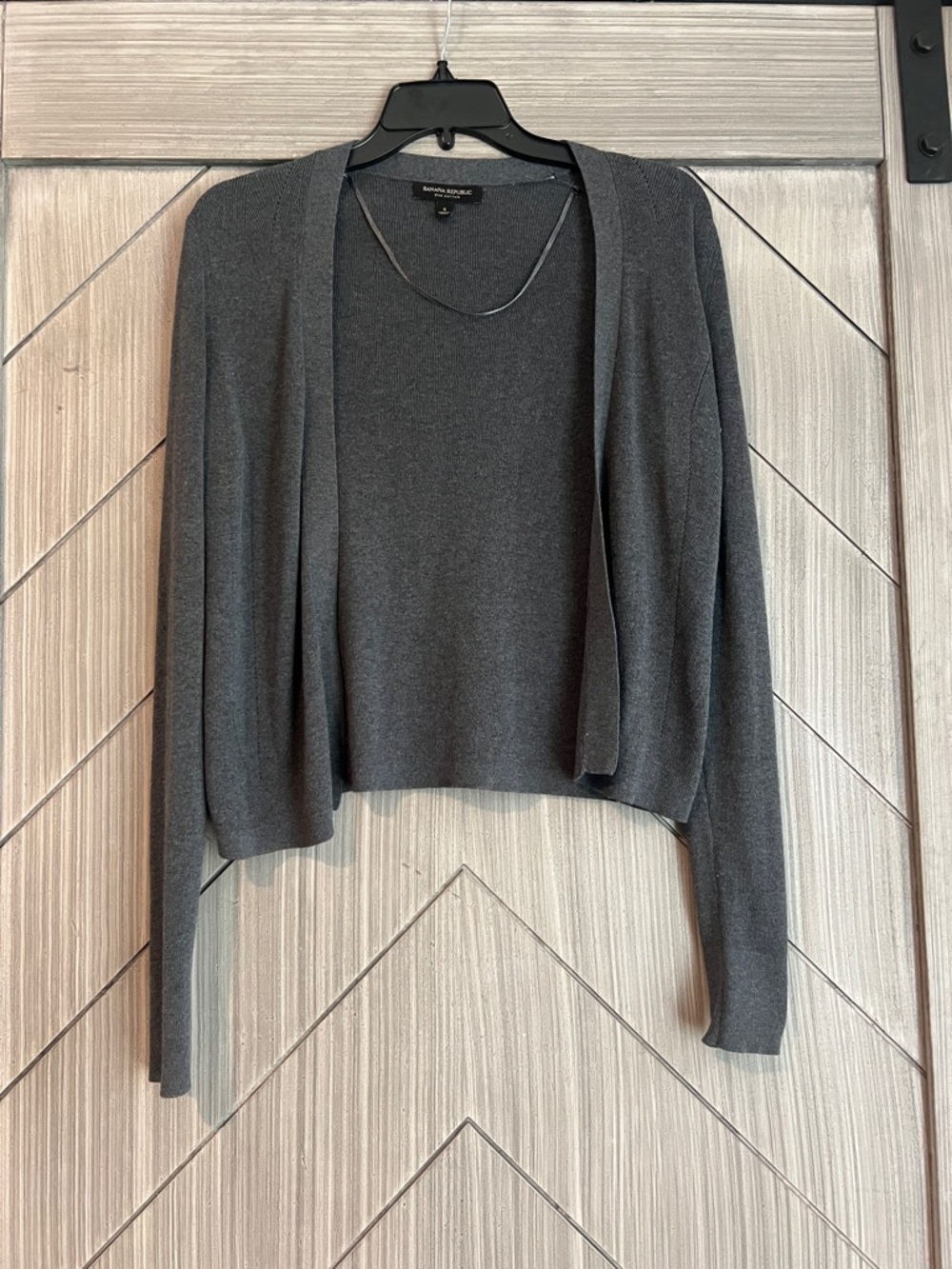 Banana Republic Sill Cotton Charcoal Gray Cropped Open-Front Cardigan